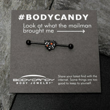 Load image into Gallery viewer, 14G Clear Red CZ Gem Black Heart Floral Industrial Barbell 38mm
