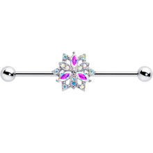 Load image into Gallery viewer, 14G Aurora CZ Gem Snowflake Style Industrial Barbell 38mm
