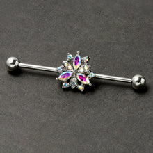 Load image into Gallery viewer, 14G Aurora CZ Gem Snowflake Style Industrial Barbell 38mm
