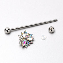 Load image into Gallery viewer, 14G Aurora CZ Gem Snowflake Style Industrial Barbell 38mm
