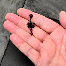 Load image into Gallery viewer, Red CZ Gem Black Skeleton Hearts Gothic Dangle Belly Ring
