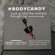 Load image into Gallery viewer, Red CZ Gem Black Skeleton Hearts Gothic Dangle Belly Ring
