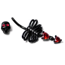 Load image into Gallery viewer, Red CZ Gem Black Skeleton Hearts Gothic Dangle Belly Ring
