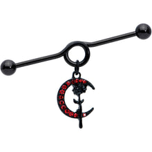 Load image into Gallery viewer, 14G Red CZ Gem Black Moon Rose Flower Dangle Project Bar 38mm
