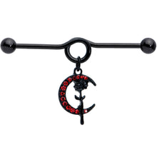 Load image into Gallery viewer, 14G Red CZ Gem Black Moon Rose Flower Dangle Project Bar 38mm
