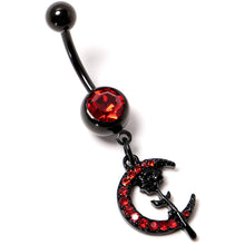 Load image into Gallery viewer, Red CZ Gem Black Moon Rose Flower Gothic Dangle Belly Ring
