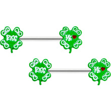 Load image into Gallery viewer, 14G 9/16 Kiss Me Shamrock St Patricks Barbell Nipple Ring Set
