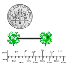 Load image into Gallery viewer, 14G 9/16 Kiss Me Shamrock St Patricks Barbell Nipple Ring Set
