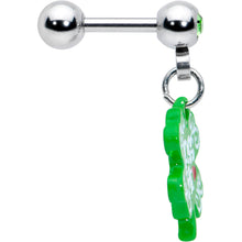 Load image into Gallery viewer, 16G 1/4 Green Gem Kiss Me Shamrock St Patricks Cartilage Earring
