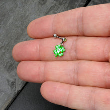 Load image into Gallery viewer, 16G 1/4 Green Gem Kiss Me Shamrock St Patricks Cartilage Earring
