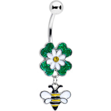 Load image into Gallery viewer, Yellow Gem Daisy Bee Glittery Dangle Belly Ring
