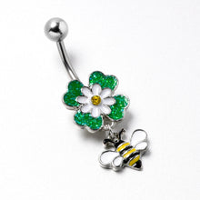 Load image into Gallery viewer, Yellow Gem Daisy Bee Glittery Dangle Belly Ring
