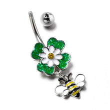 Load image into Gallery viewer, Yellow Gem Daisy Bee Glittery Dangle Belly Ring
