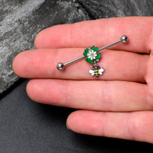 Load image into Gallery viewer, 14G Yellow Gem Daisy Bee Glittery Dangle Industrial Barbell 38mm
