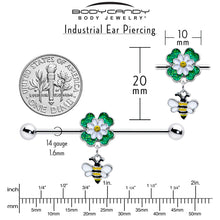 Load image into Gallery viewer, 14G Yellow Gem Daisy Bee Glittery Dangle Industrial Barbell 38mm
