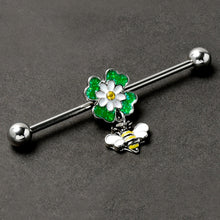 Load image into Gallery viewer, 14G Yellow Gem Daisy Bee Glittery Dangle Industrial Barbell 38mm
