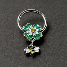 Load image into Gallery viewer, 16G 3/8 Yellow Gem Daisy Bee Glitter Dangle Hinged Segment Ring
