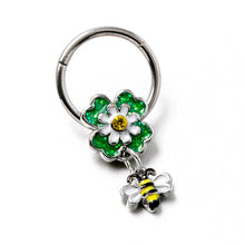 Load image into Gallery viewer, 16G 3/8 Yellow Gem Daisy Bee Glitter Dangle Hinged Segment Ring
