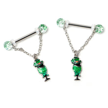Load image into Gallery viewer, 14G 9/16 Fancy Leprechaun St Patricks Chain Dangle Nipple Ring Set
