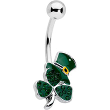 Load image into Gallery viewer, Green Gem Top Hat Shamrock St Patricks Belly Ring
