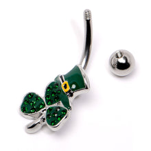 Load image into Gallery viewer, Green Gem Top Hat Shamrock St Patricks Belly Ring

