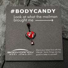 Load image into Gallery viewer, Red CZ Gem Black Double Skull Heart Dangle Belly Ring
