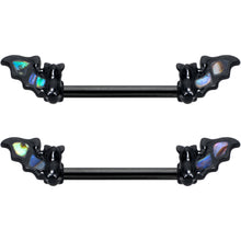 Load image into Gallery viewer, 14G 9/16 Black Subtle Bat Barbell Nipple Ring Set
