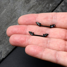 Load image into Gallery viewer, 14G 9/16 Black Subtle Bat Barbell Nipple Ring Set
