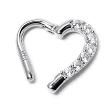 Load image into Gallery viewer, 16G 5/16 14k White Gold CZ Paved Ultra Luxe Left Hinged Heart Segment Ring
