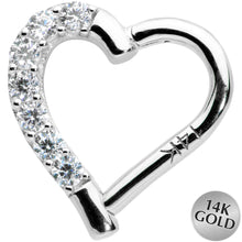 Load image into Gallery viewer, 16G 5/16 14k White Gold CZ Paved Ultra Luxe Right Hinged Heart Segment Ring
