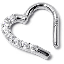 Load image into Gallery viewer, 16G 5/16 14k White Gold CZ Paved Ultra Luxe Right Hinged Heart Segment Ring

