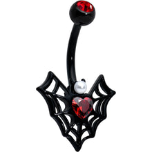 Load image into Gallery viewer, Red Gem Black Gothic Bat Heart Belly Ring
