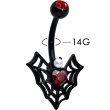 Load image into Gallery viewer, Red Gem Black Gothic Bat Heart Belly Ring
