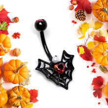 Load image into Gallery viewer, Red Gem Black Gothic Bat Heart Belly Ring
