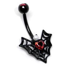 Load image into Gallery viewer, Red Gem Black Gothic Bat Heart Belly Ring
