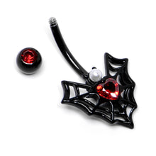 Load image into Gallery viewer, Red Gem Black Gothic Bat Heart Belly Ring
