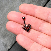 Load image into Gallery viewer, Red Gem Black Gothic Bat Heart Belly Ring
