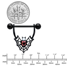 Load image into Gallery viewer, 14G 11/16 Red Gem Black Gothic Bat Heart Nipple Shield Set
