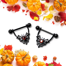 Load image into Gallery viewer, 14G 11/16 Red Gem Black Gothic Bat Heart Nipple Shield Set
