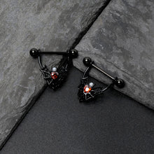 Load image into Gallery viewer, 14G 11/16 Red Gem Black Gothic Bat Heart Nipple Shield Set
