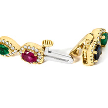 Load image into Gallery viewer, 14K Yellow Gold Multi-Gemstone  and Diamond Halo Rainbow Tennis Bracelet

