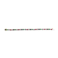 Load image into Gallery viewer, 14K Yellow Gold Multi-Gemstone  and Diamond Halo Rainbow Tennis Bracelet
