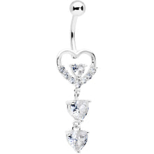 Load image into Gallery viewer, Clear CZ Gem Opulent Heart Quartet Dangle Belly Ring

