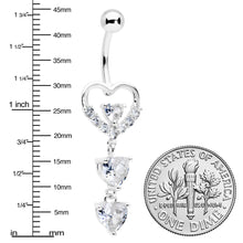 Load image into Gallery viewer, Clear CZ Gem Opulent Heart Quartet Dangle Belly Ring
