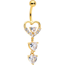 Load image into Gallery viewer, Clear CZ Gem Gold Tone Opulent Heart Quartet Dangle Belly Ring
