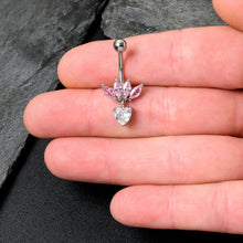 Load image into Gallery viewer, Clear Pink CZ Gem Crown And Heart Dangle Belly Ring
