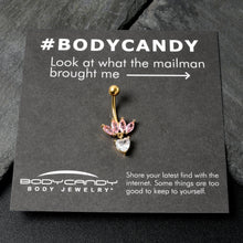 Load image into Gallery viewer, Clear Pink CZ Gem Gold Tone Crown And Heart Dangle Belly Ring
