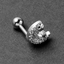 Load image into Gallery viewer, 16G 1/4 Clear CZ Gem Starry Crescent Moon Cartilage Tragus Earring
