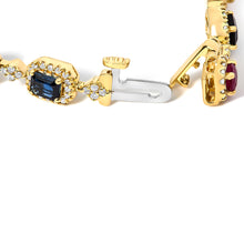 Load image into Gallery viewer, 14K Yellow Gold Multi-Gemstone  and Diamond Halo Rainbow Link Bracelet
