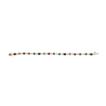 Load image into Gallery viewer, 14K Yellow Gold Multi-Gemstone  and Diamond Halo Rainbow Link Bracelet

